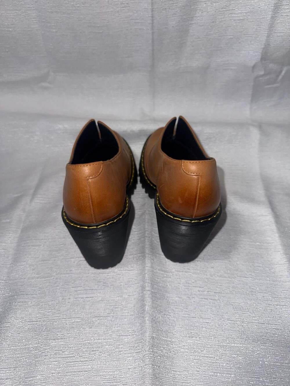Dr. Martens Cordelia Tan Brown Leather Gusset Slip-On Platform Heels - Picture 3 of 4